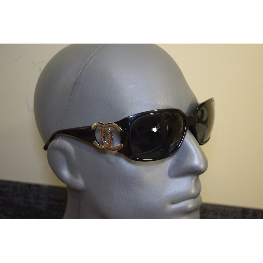 Chanel 6014 c.501/87 Black Wrap Sunglasses Silver CC Logo Italy 64-16 120 FLAWS